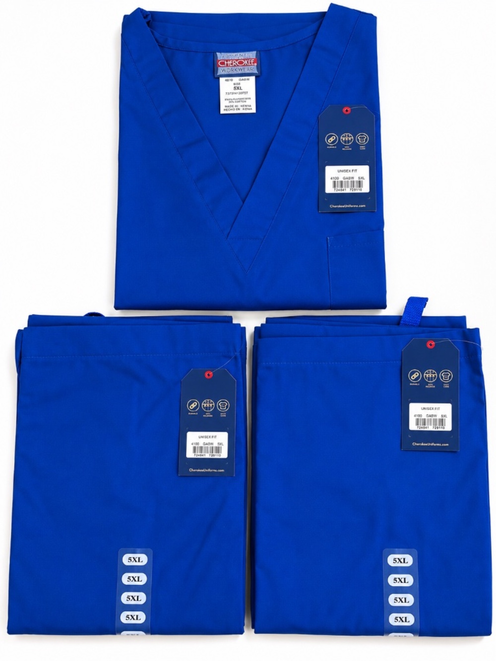 Cherokee Workwear Originals 3-Piece Scrub Set Galaxy Blue 5XL NWT